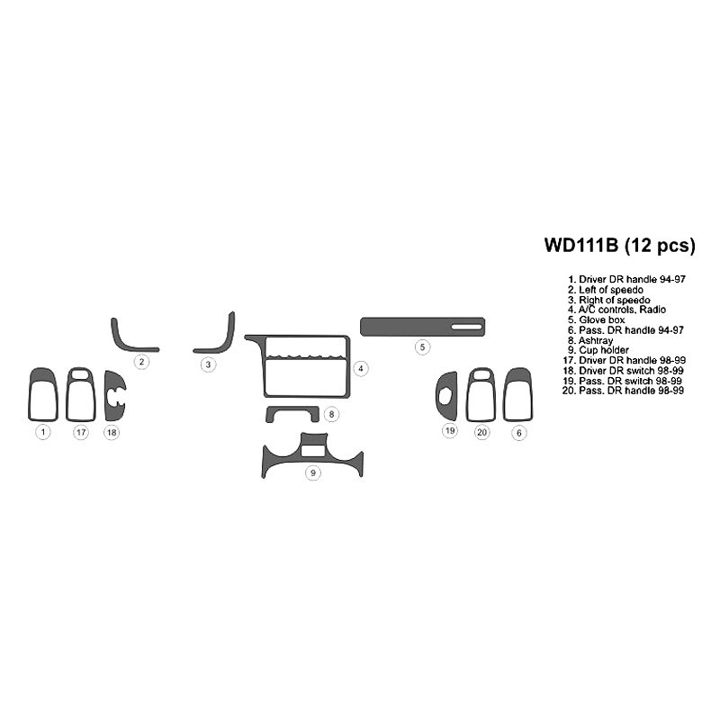 B&I® WD111B-DET - 2D Bronze Burlwood Full Dash Kit (12 Pcs)