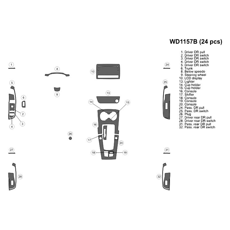 B&I® WD1157B-DPS - 2D Platinum Silver Small Dash Kit (24 Pcs)