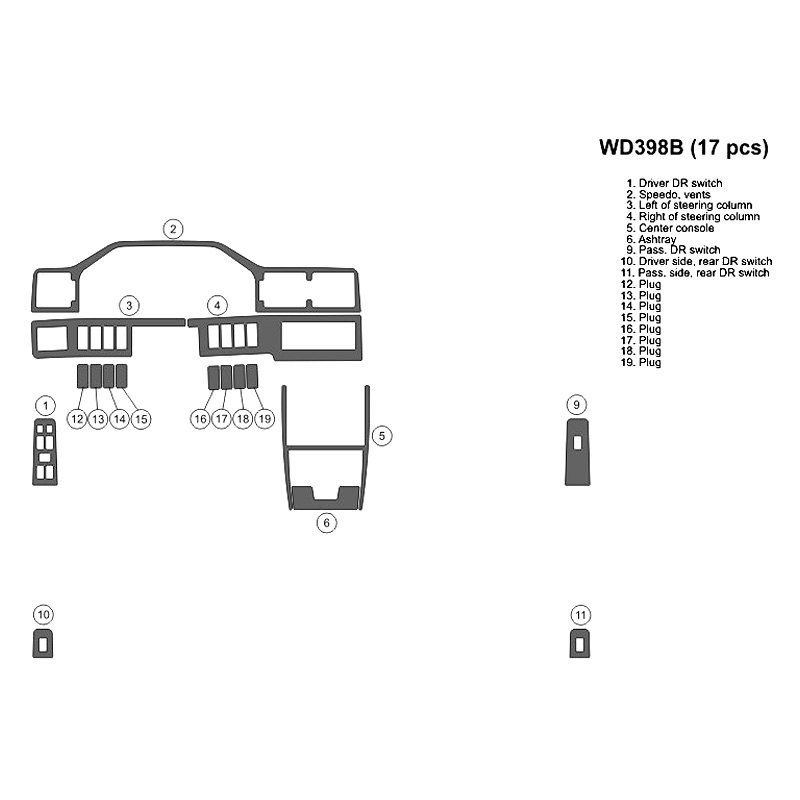 B&I® WD398B-DPS - 2D Platinum Silver Small Dash Kit (17 Pcs)