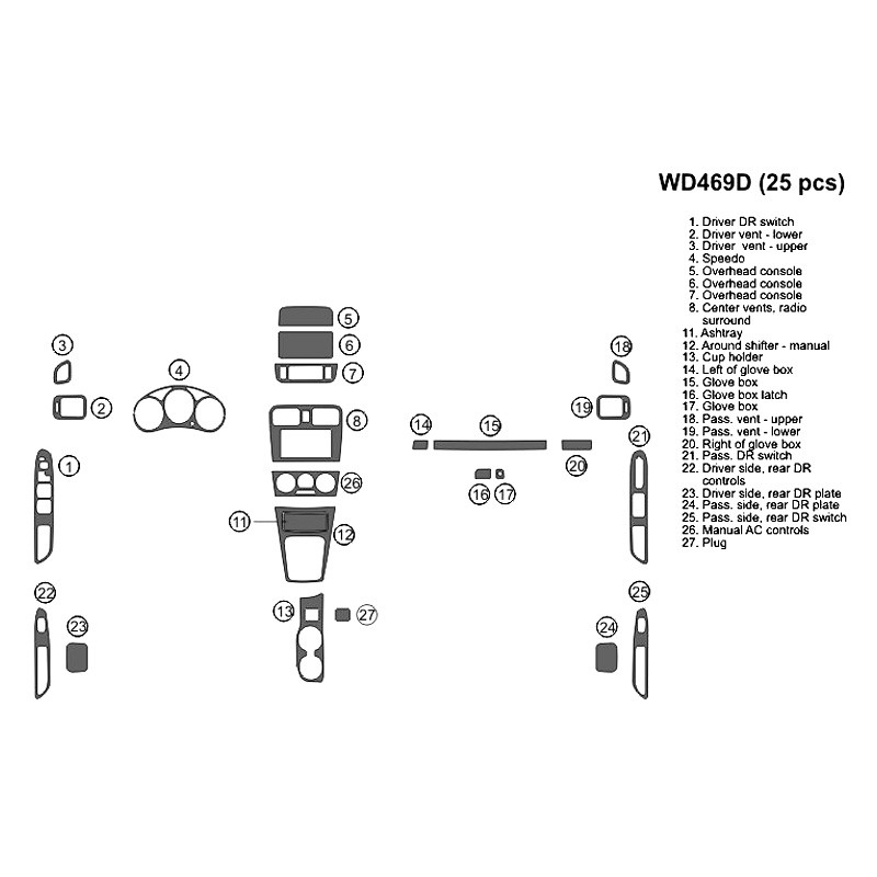 B&I® WD469D-SBLACK - 2D Solid Piano Black Full Dash Kit (25 Pcs)