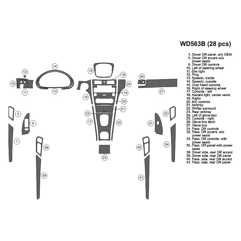 B&I® WD563B-DET - 2D Bronze Burlwood Full Dash Kit (28 Pcs)