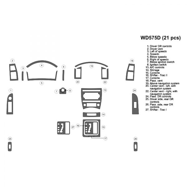 B&I® WD575DCF1 2D Real Carbon Fiber Full Dash Kit (21 Pcs)