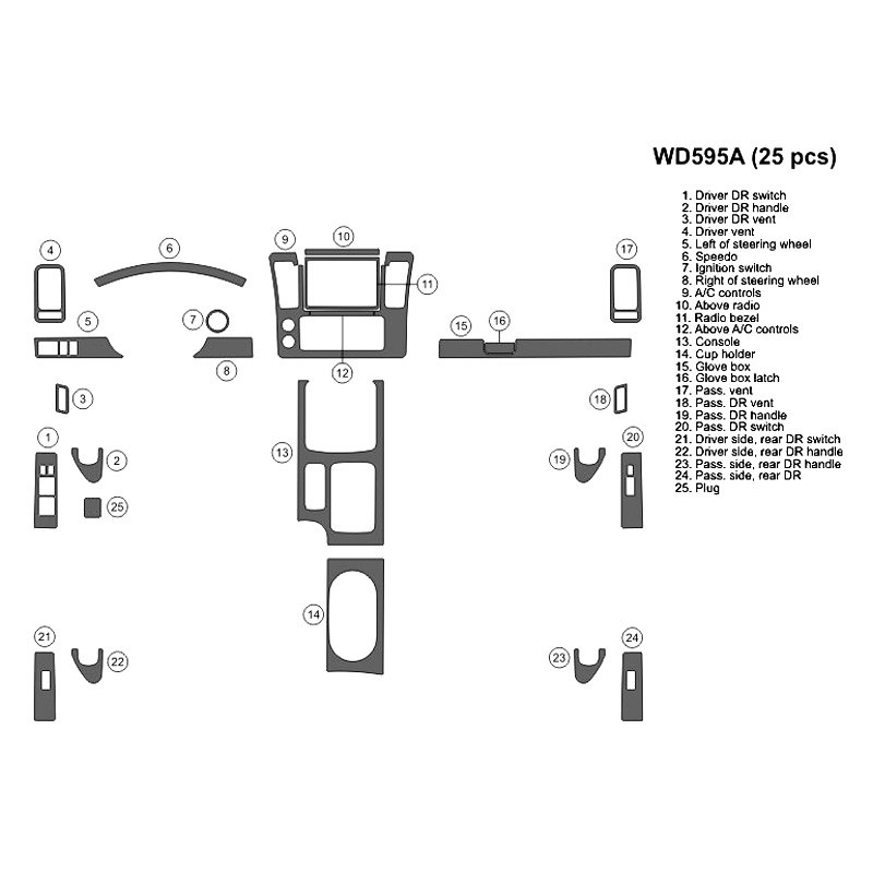 B&I® WD595A-DET - 2D Bronze Burlwood Full Dash Kit (25 Pcs)