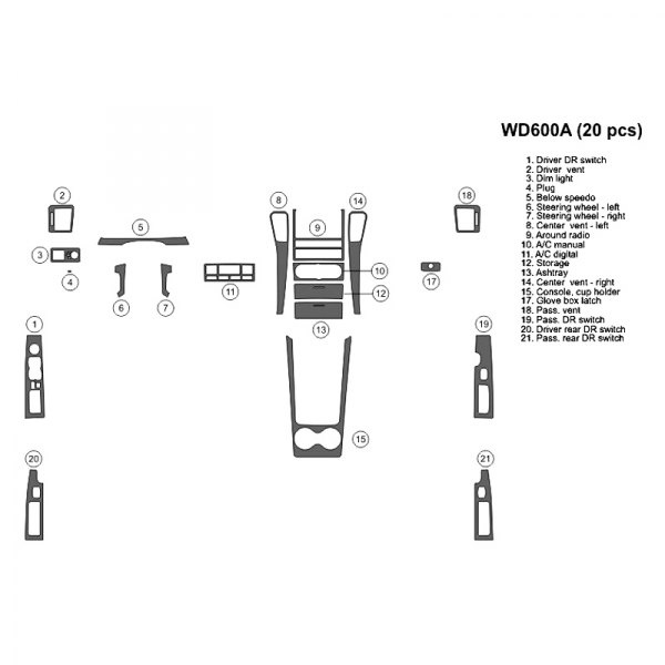 B&I® WD600A-DET - 2D Bronze Burlwood Full Dash Kit (20 Pcs)