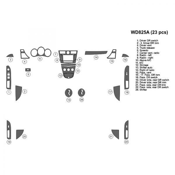 B&I® WD825A-DPS - 2D Platinum Silver Large Dash Kit (23 Pcs)