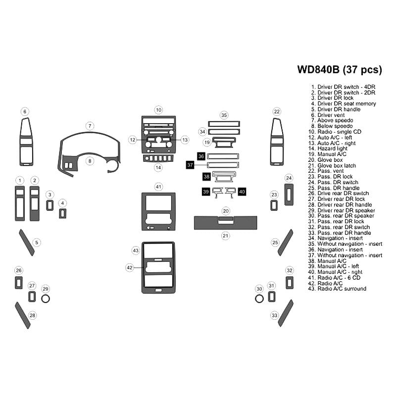 B&I® WD840B-LK - 2D Real Olive Ash Burl Full Dash Kit (37 Pcs)