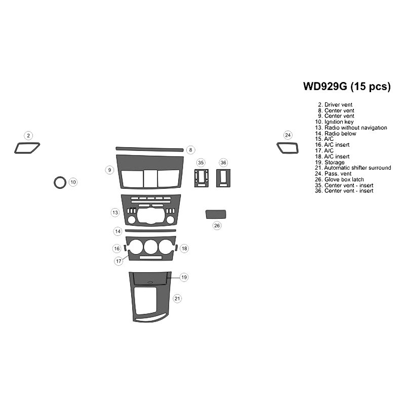 B&I® WD929G-DPS - 2D Platinum Silver Small Dash Kit (15 Pcs)