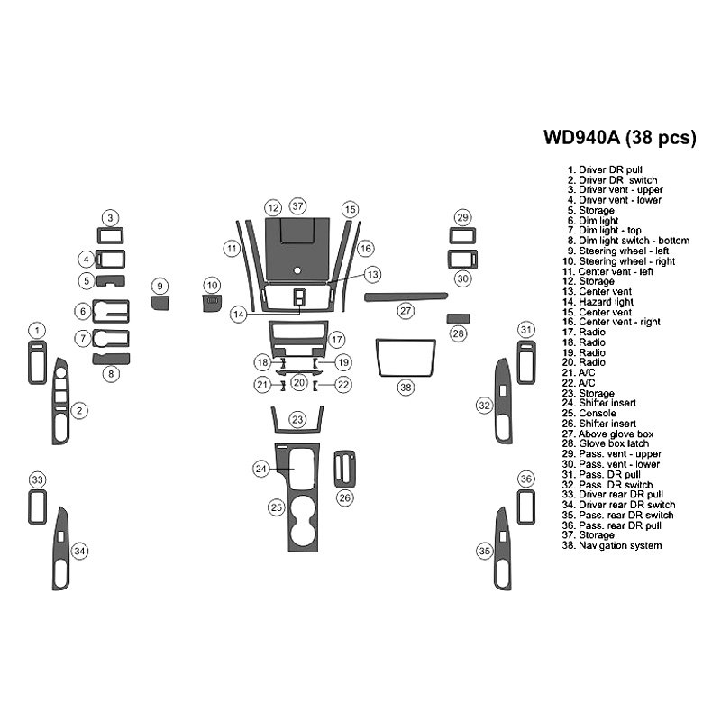 B&I® WD940A-DET - 2D Bronze Burlwood Large Dash Kit (38 Pcs)