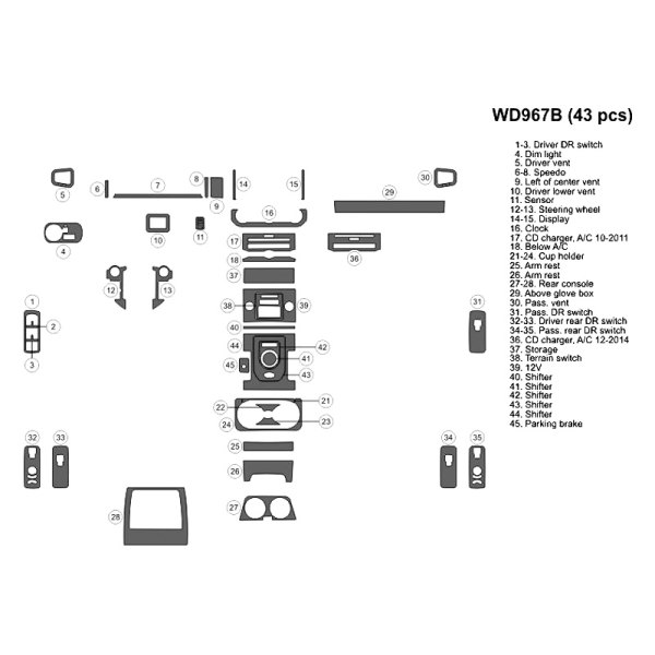 B&I® WD967B-DC4 - 2D Yellow Fiber Large Dash Kit (42 Pcs)