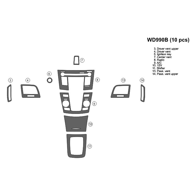 B&I® WD990B-SDE - 2D Blackwood Small Dash Kit (10 Pcs)