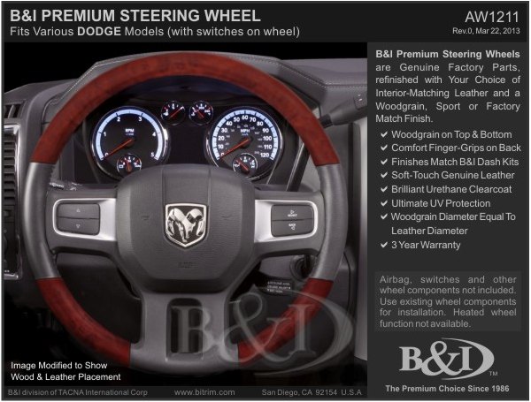  B&I® - Premium Design Steering Wheel (Black Leather AND Solid Whiteon Top and Bottom )