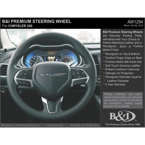  B&I® - Premium Design Steering Wheel (Charcoal Black Leather AND Blackwood Grip)