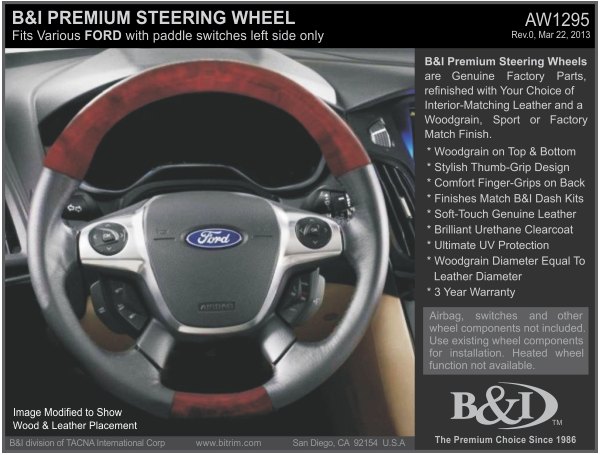  B&I® - Premium Design Steering Wheel (Charcoal Black Leather AND Blue Fiber Grip)