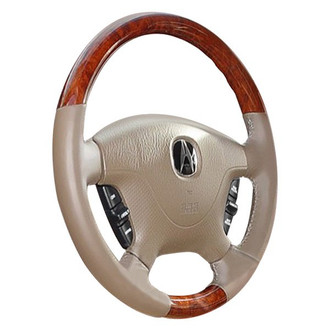 B&I® - Premium Design Saddle Brown Leather Steering Wheel with Factory Match (Gray) Grip Steering Wheel