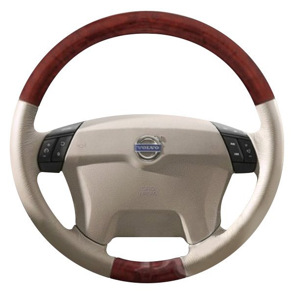  B&I® - Premium Design 4 Spokes Steering Wheel (Taupe Leather AND Red Fiber Grip)