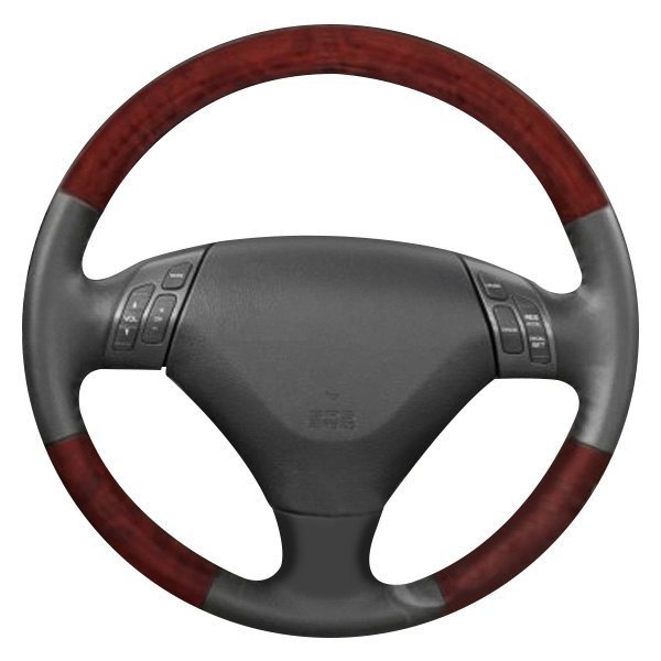  B&I® - Premium Design 3 Spokes Steering Wheel (Brown Leather AND Dark Burlwood Grip)
