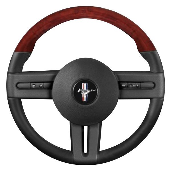  B&I® - Premium Design Black Spokes Steering Wheel (Black Leather AND Matted Mahogany Grip)