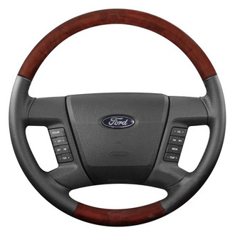 B&I® - Premium Design Black Leather Steering Wheel with Black Carbon Grip Steering Wheel