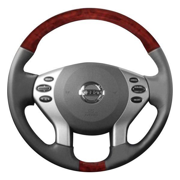  B&I® - Premium Design 4 Spokes Steering Wheel (Charcoal Black Leather AND Bronze Burlwood Grip)