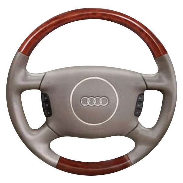  B&I® - Premium Design 4 Spokes Steering Wheel (Black Leather AND Matted Mahogany Grip)