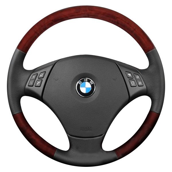  B&I® - Premium Design 3 Spokes Steering Wheel (Black Leather AND Bronze Burlwood Grip)