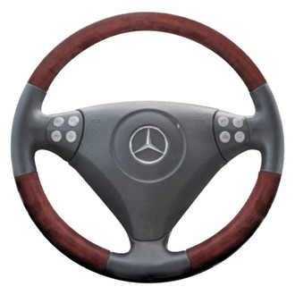 B&I® - Premium Design 3 Spokes Black Leather Steering Wheel with Black Carbon Grip Steering Wheel