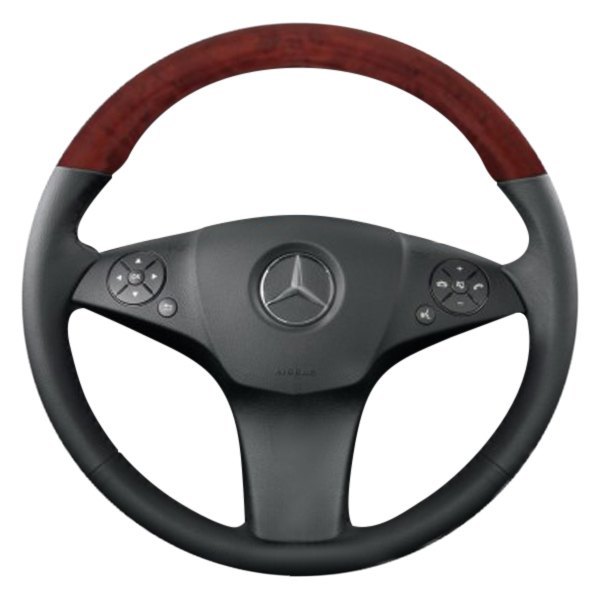  B&I® - Basic Design 3 Spokes Steering Wheel (Black Leather AND Matted Mahogany Grip)