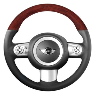 B&I® - Premium Design Black Leather Steering Wheel with Black Carbon on Top Inserts Steering Wheel