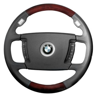 B&I® - Premium Design Black Leather Steering Wheel with Black Carbon Grip Steering Wheel