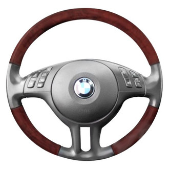 B&I® - Premium Design 3 Spokes Black Leather Steering Wheel with Black Carbon Grip Steering Wheel