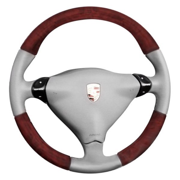  B&I® - Premium Design 3 Spokes Steering Wheel (Graphite Leather AND Matted Mahogany Grip)