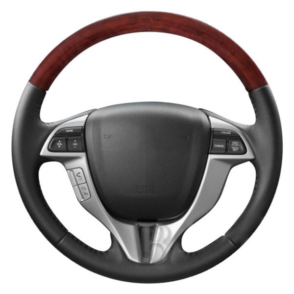  B&I® - Premium Design 3 Spokes Steering Wheel (Black Leather AND Matted Mahogany Grip)