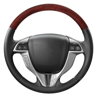 B&I® - Premium Design 3 Spokes Black Leather Steering Wheel with Black Carbon Grip Steering Wheel