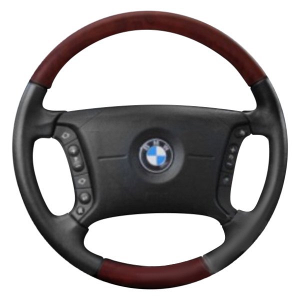  B&I® - Premium Design 4 Spokes Steering Wheel (Black Leather AND Matted Mahogany Grip)