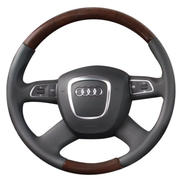  B&I® - Premium Design 4 Spokes Steering Wheel (Black Leather AND Red Fiber Grip)