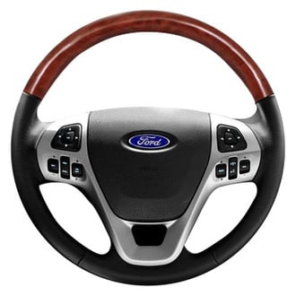 B&I® - Premium Design Black Leather Steering Wheel with Black Carbon on Top Inserts Steering Wheel