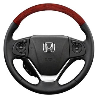 B&I® - Premium Design Black Leather Steering Wheel with Blackwood on Top Inserts Steering Wheel