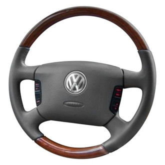 B&I® - Premium Design 4 Spokes Black Leather Steering Wheel with Blackwood Grip Steering Wheel