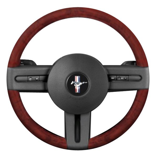  B&I® - Premium Full Woodgrain Design Black Spokes Steering Wheel (Black Leather AND Dark Burlwood Grip)