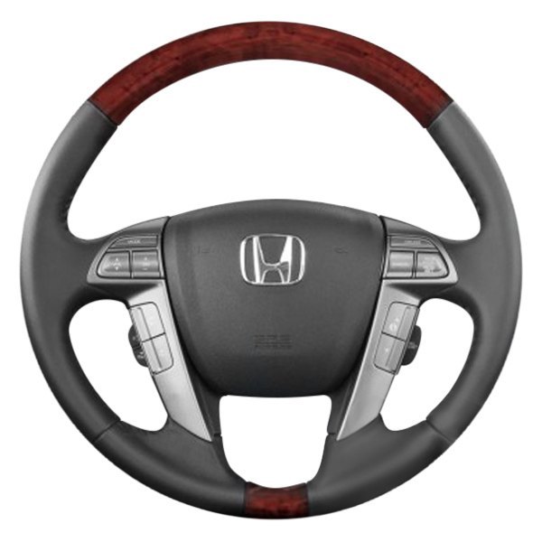  B&I® - Premium Design 4 Spokes Steering Wheel (Black Leather AND Bronze Burlwoodon Top and Bottom )