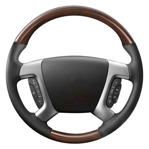  B&I® - Premium Thumb-Grip Design Steering Wheel (Black Leather AND Dark Burlwood Grip)