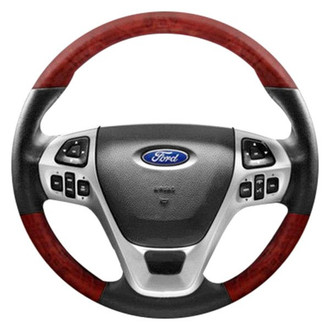 B&I® - Premium Design Black Leather Steering Wheel with Black Carbon on Top and Bottom Inserts Steering Wheel