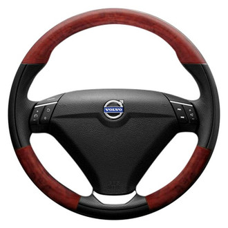 B&I® - Premium Design Black Leather Steering Wheel with Black Carbon on Top and Bottom Inserts Steering Wheel