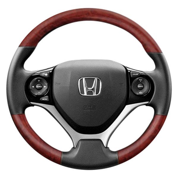  B&I® - Premium Design Steering Wheel (Black Leather AND Dark Burlwoodon Top and Bottom )