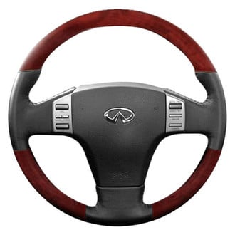 B&I® - Premium Design Black Leather Steering Wheel with Black Carbon on Top and Bottom Inserts Steering Wheel