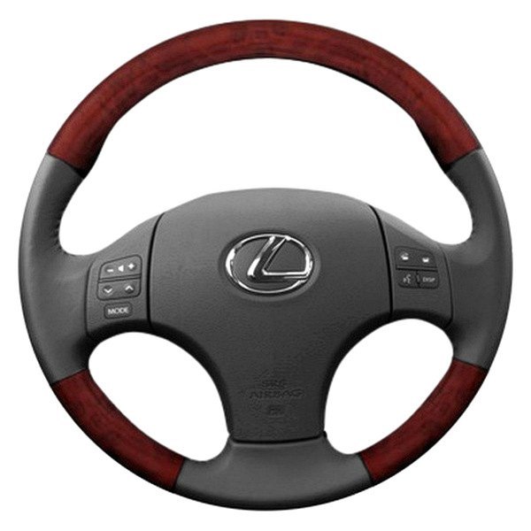  B&I® - Premium Design Steering Wheel (Black Leather AND Dark Burlwoodon Top and Bottom )