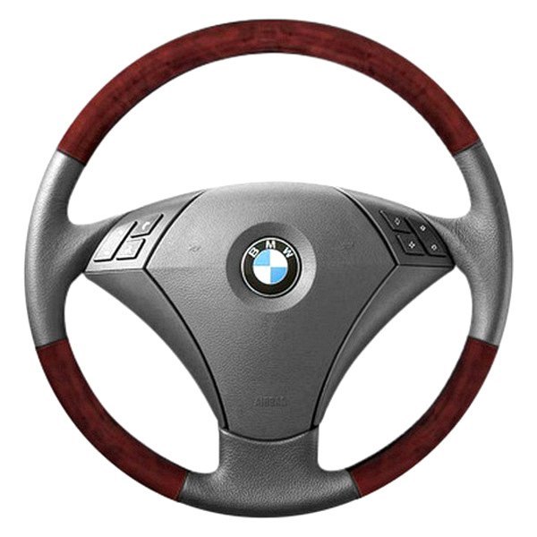  B&I® - Premium Design 3 Spokes Steering Wheel (Black Leather AND Solid Blueon Top and Bottom )