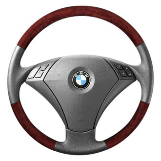 B&I® - Premium Design 3 Spokes Black Leather Steering Wheel with Black Carbon on Top and Bottom Inserts Steering Wheel