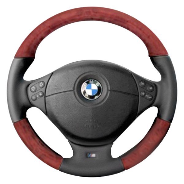  B&I® - Premium Design 3 Spokes Steering Wheel (Black Leather AND Solid Redon Top and Bottom )