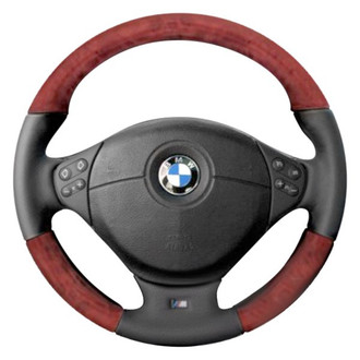 B&I® - Premium Design 3 Spokes Black Leather Steering Wheel with Black Carbon on Top and Bottom Inserts Steering Wheel